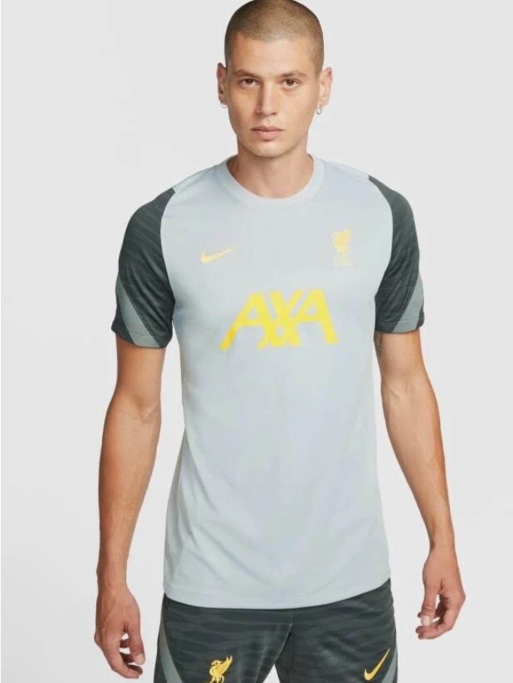 Authentic Nike Liverpool FC Light Gray Training T-Shirt with Yellow Accents